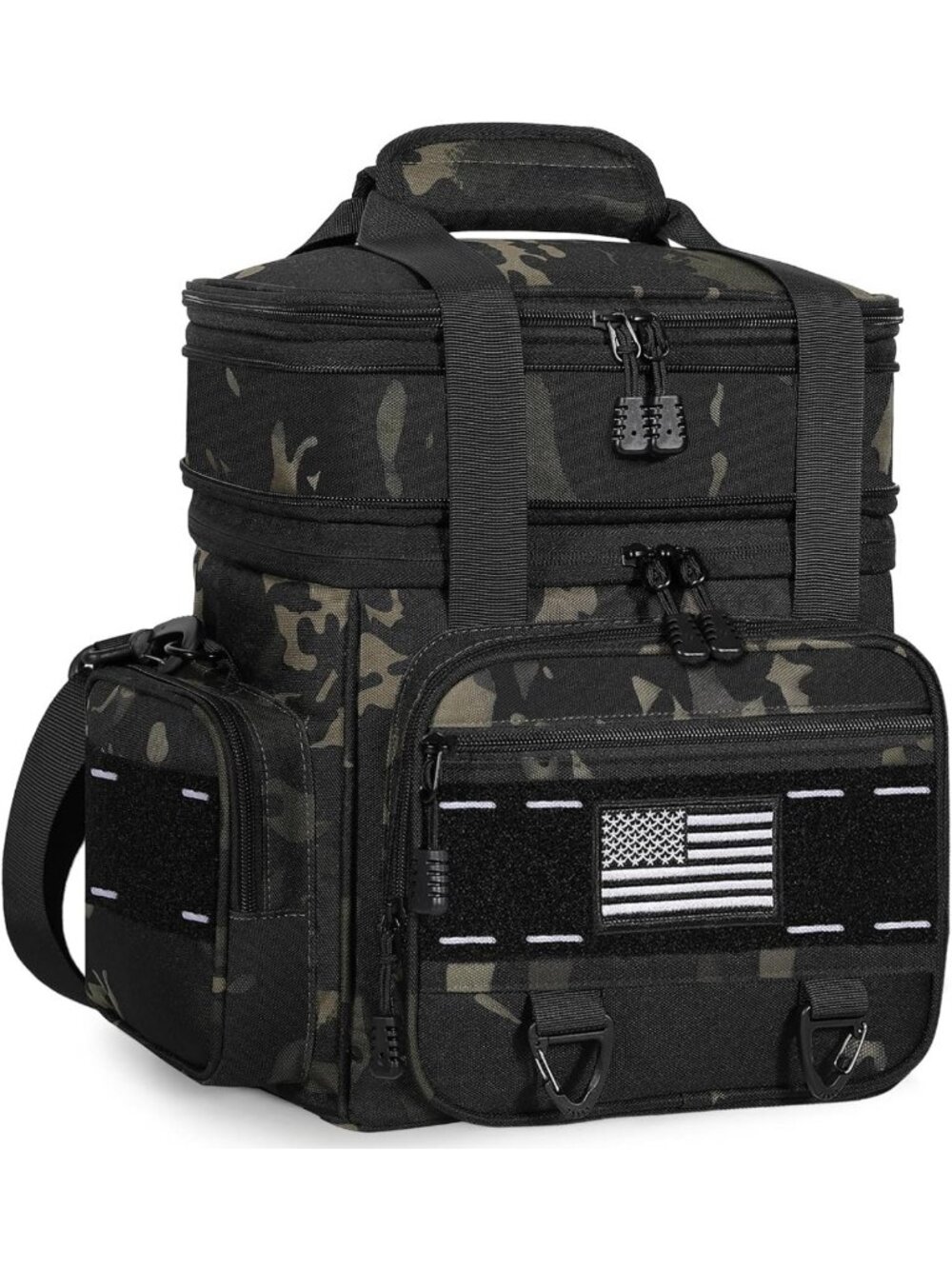 Tactical Double Deck Cooler Bag 15L - Black Camo Insulated Lunch Box for Men